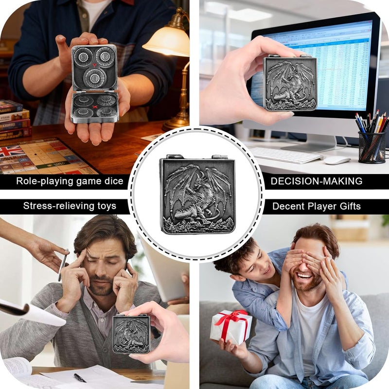 Luazuri Store 7-in-1 DND Pocket Spinner Dice Set, Foldable Flip Dice with Delicate Dragon Iron Box, Compact Dice Set for DND Role-Playing Games Fans (Silver) - Image 4